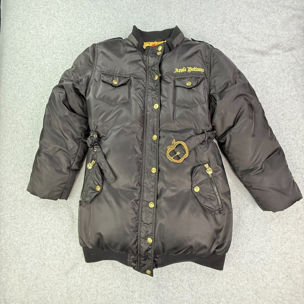 Vintage Apple Bottom Jeans Puffer Jacket Y2K Gold Lettering Size