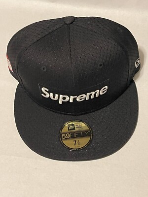 SUPREME x New Era Mesh Box Logo Fitted Hat Cap BLACK 7 1/8 NEW! S
