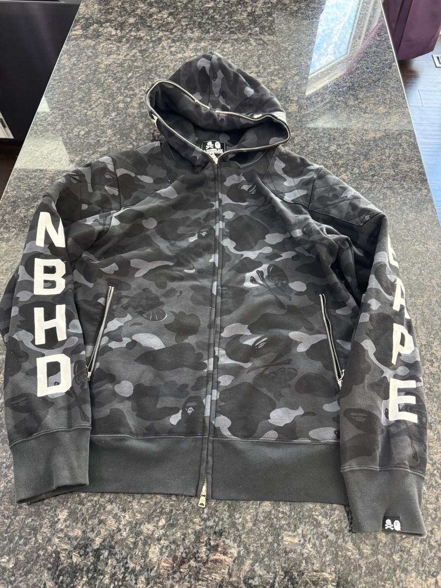 BAPE x Neighborhood Black Camo Shark Full Zip Hoodie. Pre Loved