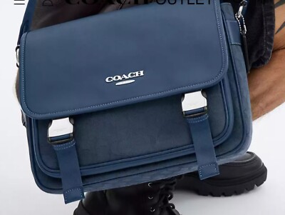 NWT Coach Unisex Racer Messenger In Navy Signature Jaquard Smooth