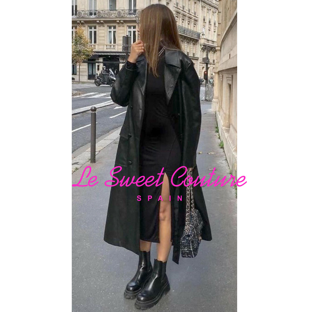 ZARA WOMAN FAUX LEATHER LONGLINE TRENCH JACKET COAT BLACK SIZE S