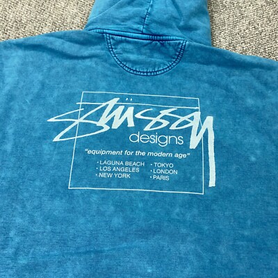 Stussy Dyed Designs Hoodie Mens XXL Blue Pigment Dyed Sweatshirt