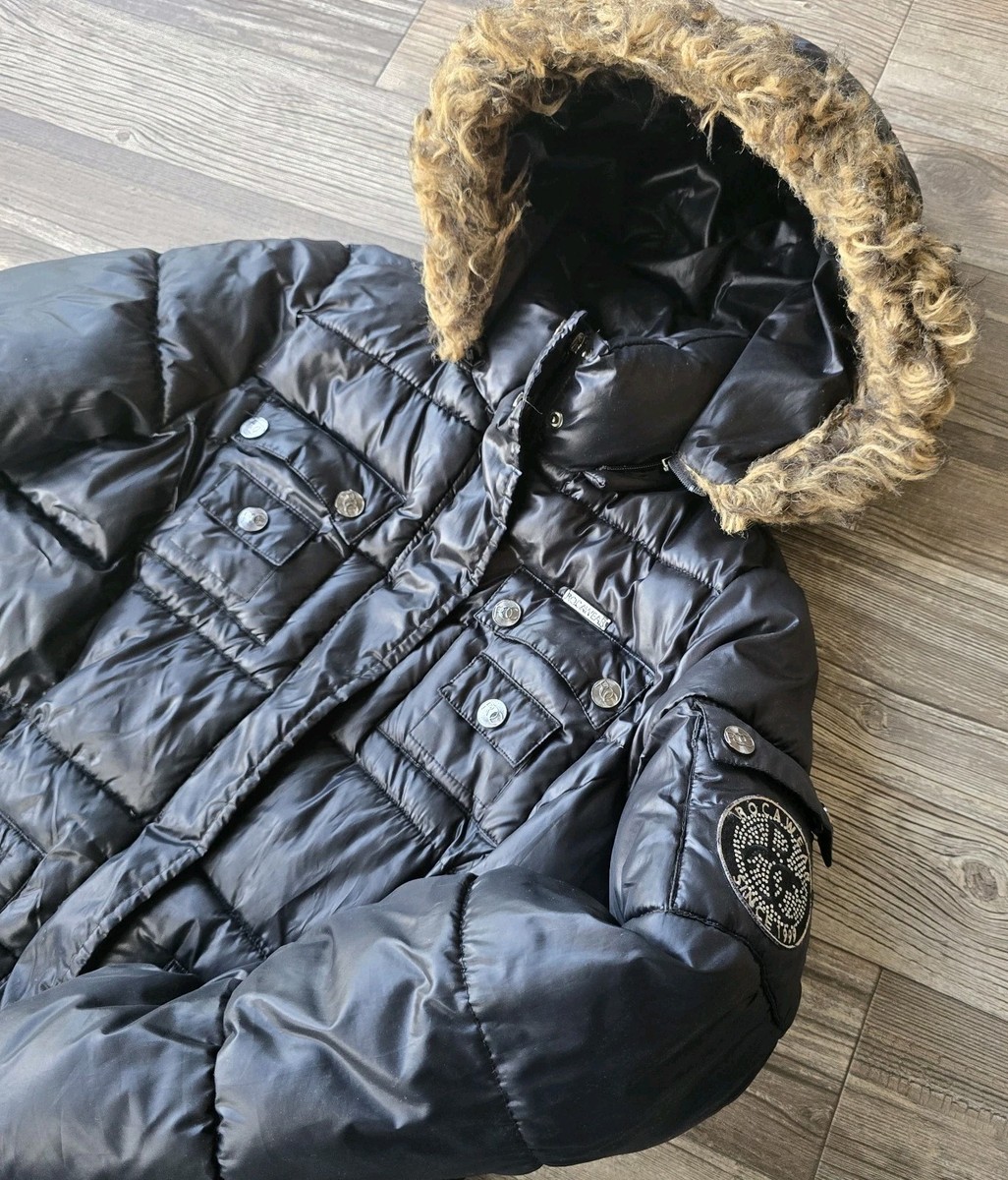 Rocawear Y2k Fur Hooded Black Puffer Jacket Women's XL Removable
