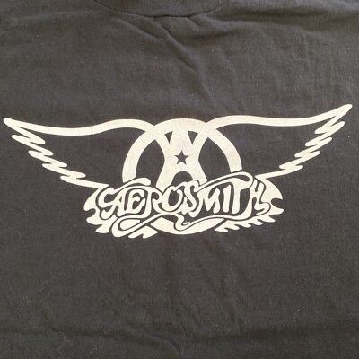 Vintage 90s AEROSMITH Logo Print Black T-Shirt Giant Tag