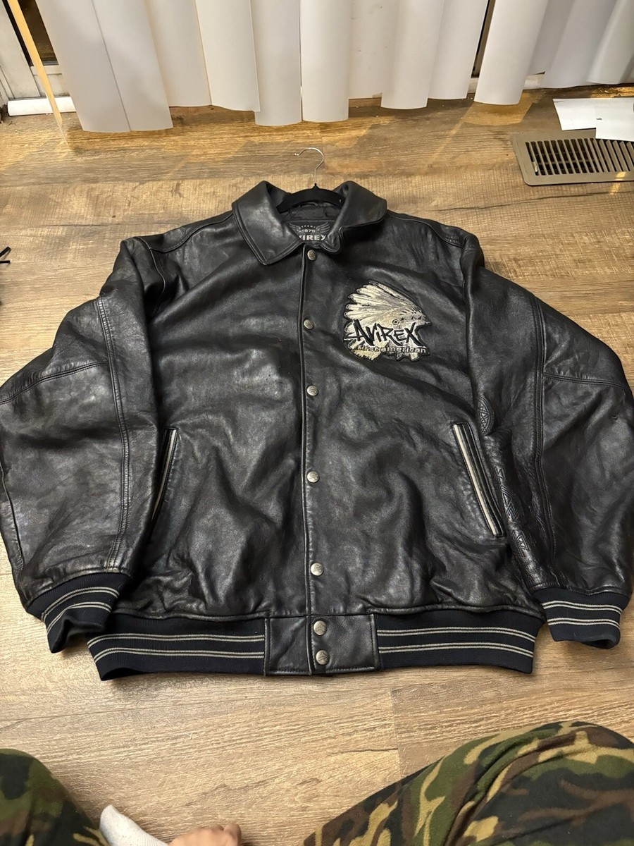 VINTAGE AVIREX USA Authentic FIRST AMERICAN INDIAN Varsity Leather