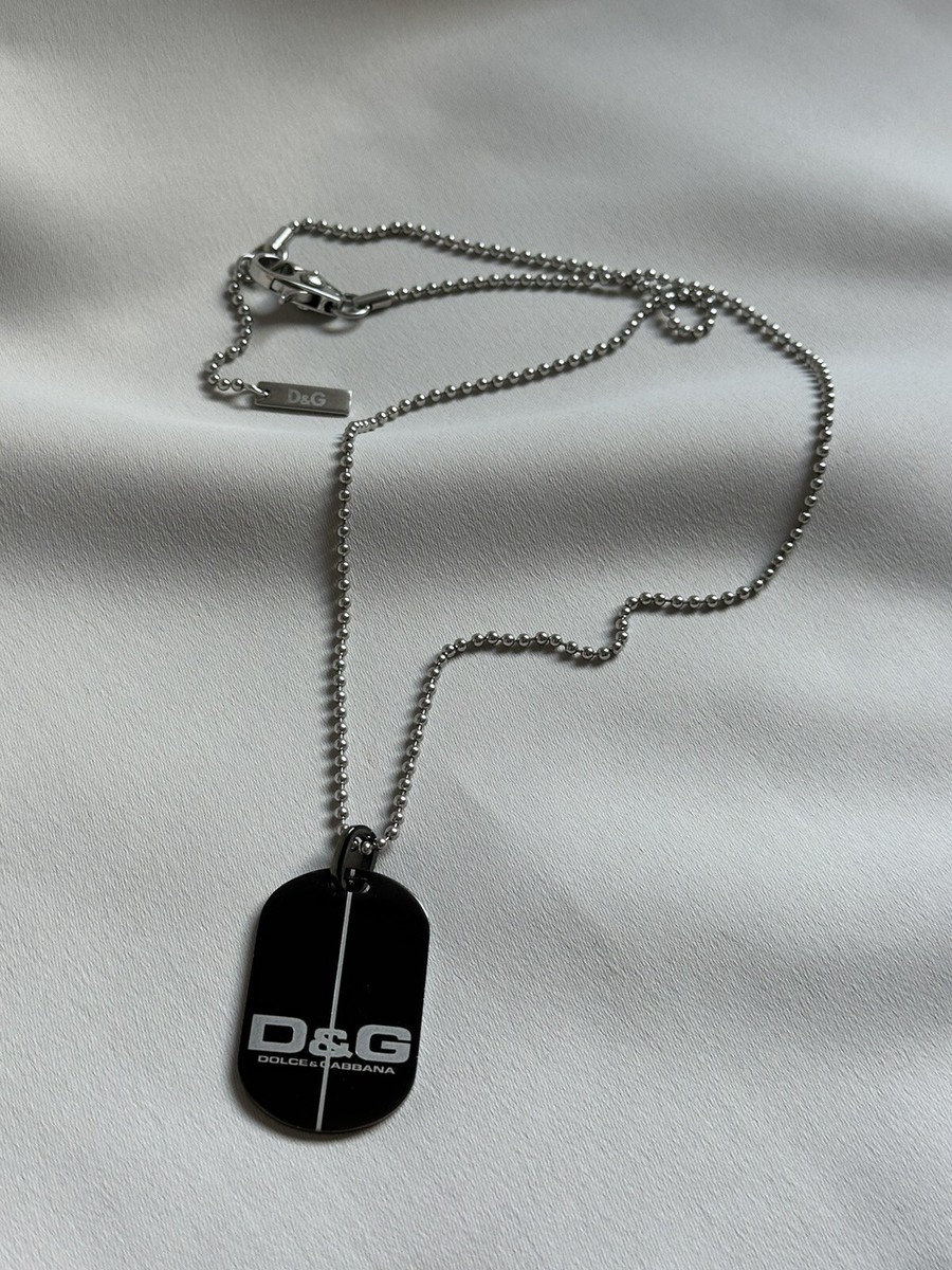 Dolce and Gabbana D&G Jewels logo dog tag necklace 00's silver
