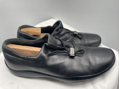 Prada Men's Black Leather Moc Elastic Strap Bunjee Cord Sneakers