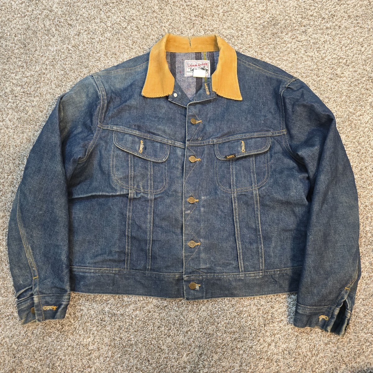 Vintage Lee Storm Rider Denim Jean Jacket Mens 48 R Blanket Lined