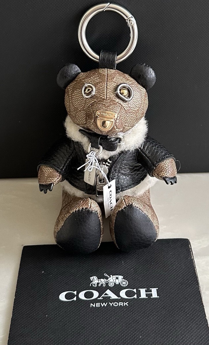 NWT COACH SIGNATURE BEAR WITH MOTO LEATHER JACKET BAG CHARM C1677