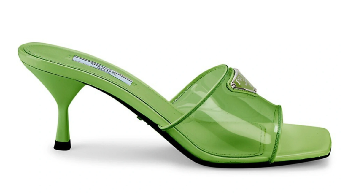 Prada Plexiglas Green PVC Patent Leather Backless Sandal Mule Heel