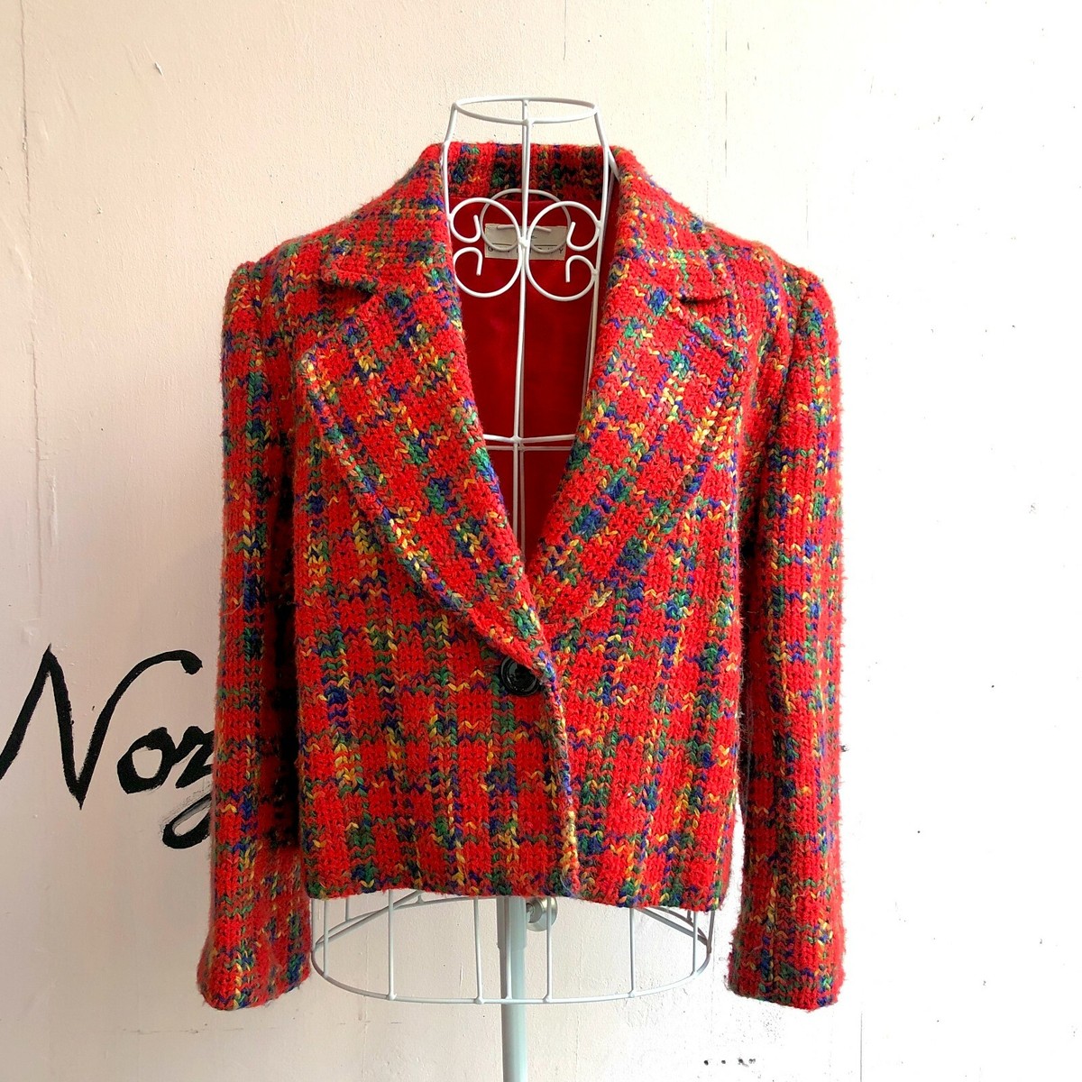 Auth GIVENCHY Tweed Jacket Red Green Yellow etc Vintage From