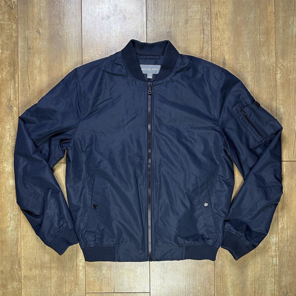Michael Kors Bomber Jacket Navy Blue Water Resistant Size M | eBay