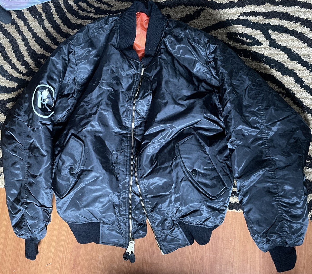 NEW RARE Black Bomber Jacket Orange Reversible Pockets Zip JAPAN