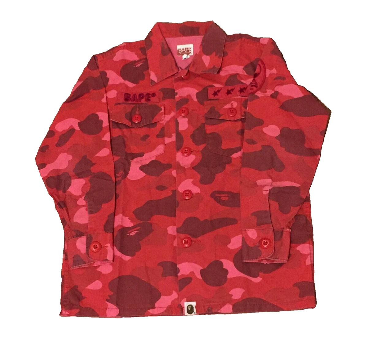 A Bathing Ape BAPE KIDS Red Camo Long Sleeve Button Shirt Size 130