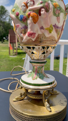 Vintage Capodimonte￼ Cherubs Porcelain Table Lamp Made in Italy