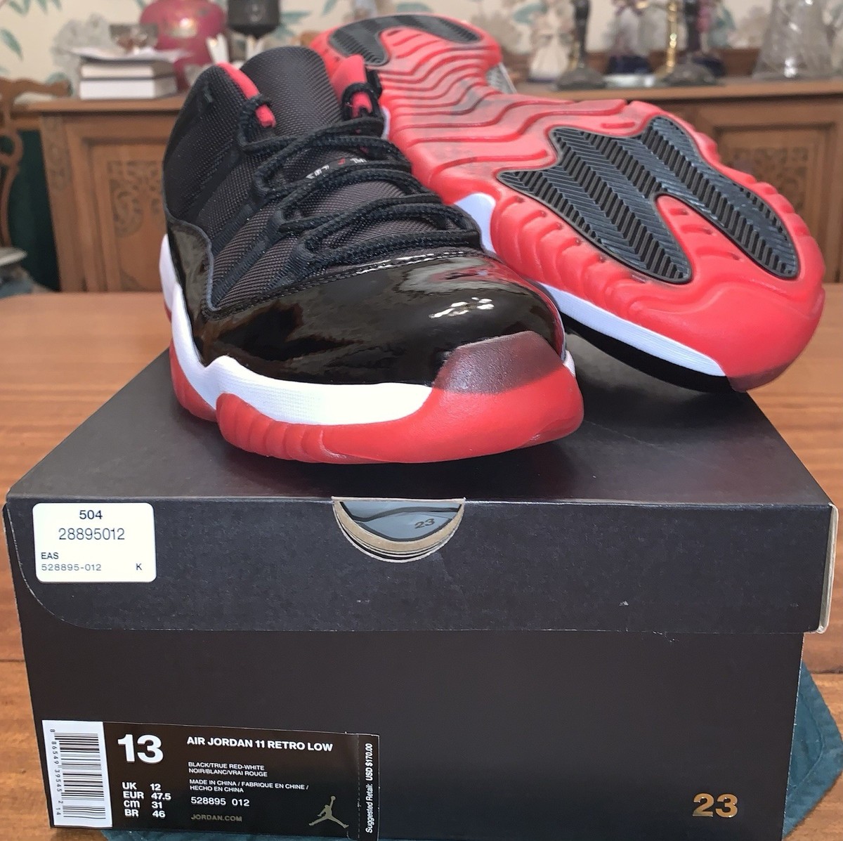 Nike Air Jordan Retro 11 XI Low Playoffs Bred Red Insole sz 13 DS