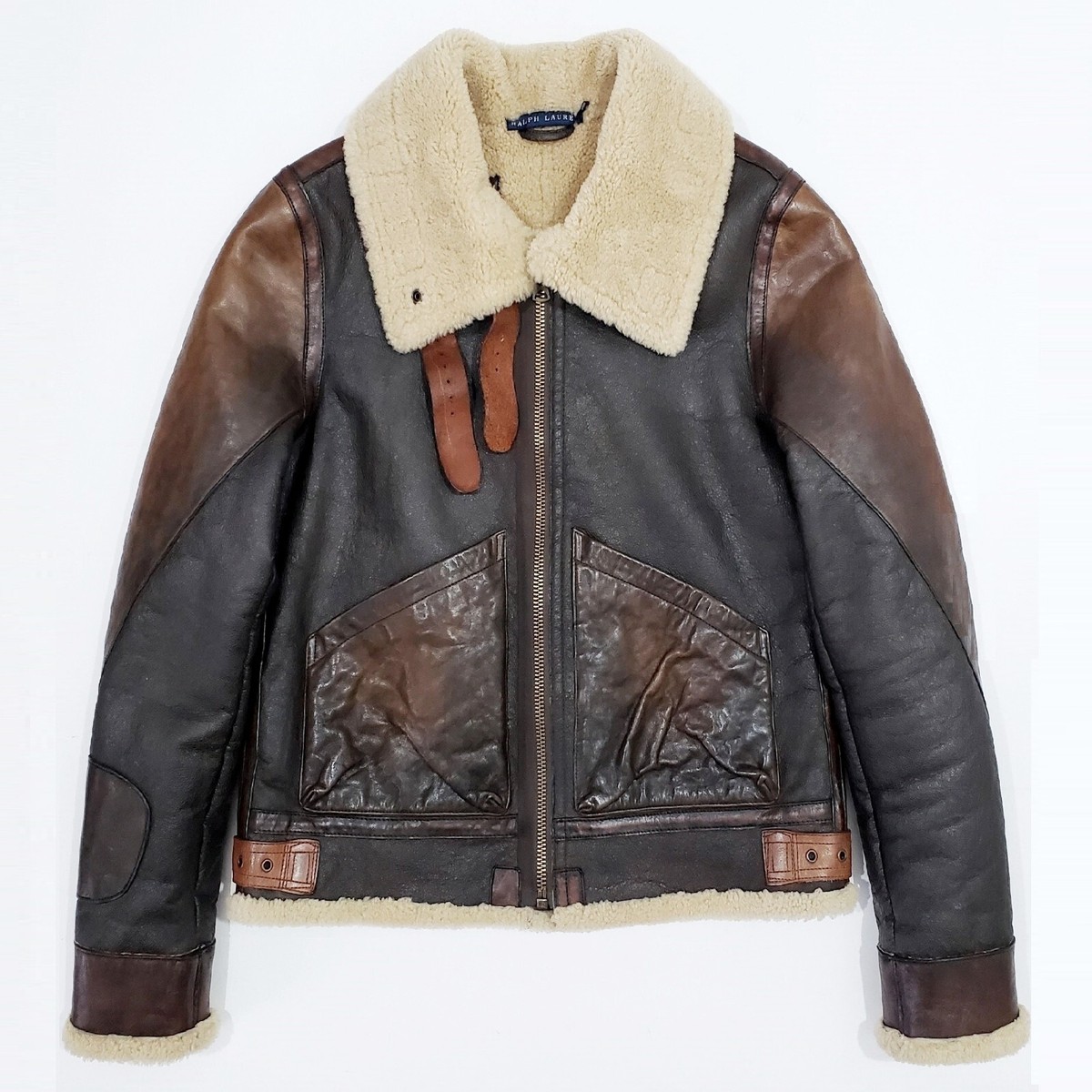 POLO RALPH LAUREN B-3 Shearling Bomber Jacket Waxed Leather