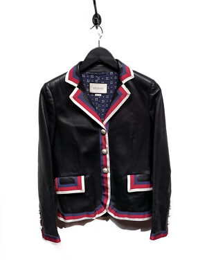 Gucci Black Leather Tiger L'Aveugle Par Amour Embroidered Jacket