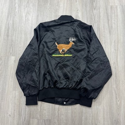 Vintage Sportsmaster Deer Satin Bomber Jacket Men's Large Black