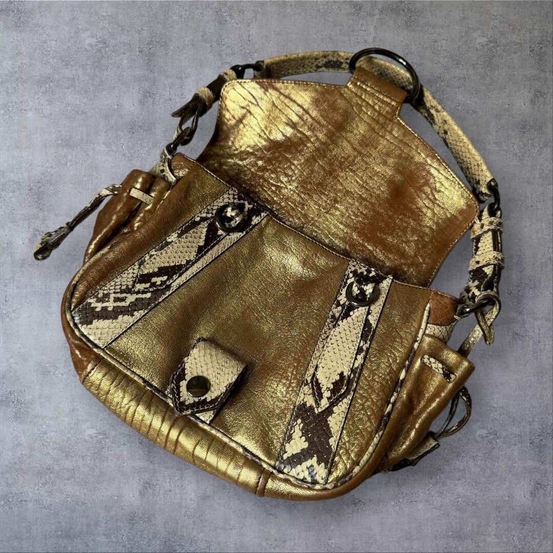 Y2K 00s archive miu miu leather one shoulder bag Beige Gold