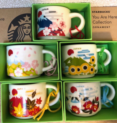 Japan set of 5 Starbucks mini Mug 2oz ORNAMENT You Are Here Spring