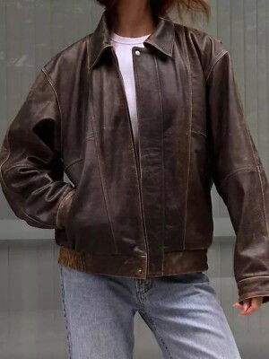 Vintage 80s A2 Military Jacket Oversized Distressed Brown Leather