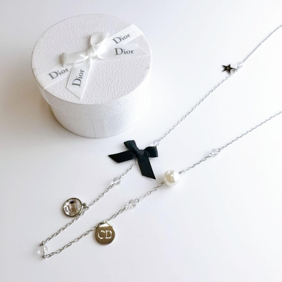 Christian Dior necklace ribbon star pearl silver Good condition | eBay