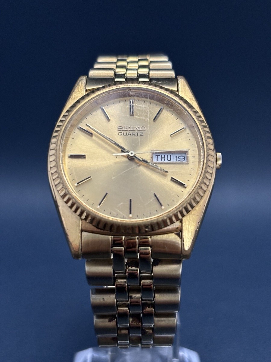 Vintage Seiko 7N43-8111 Gold Tone President Date/Day Quartz Watch