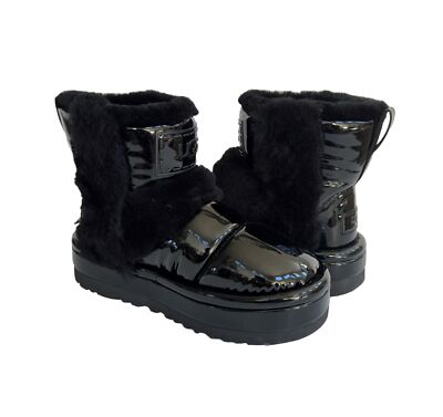 UGG CLASSIC CHILLAPEAK SHINE BLACK SPILL SEAMS PLATFORM BOOTS US 5