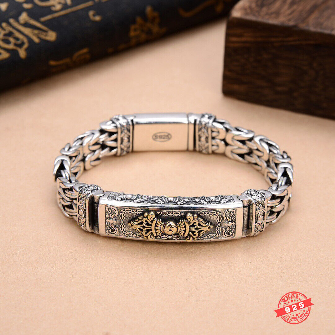 Mens Vintage Byzantine Chain Real 925 Sterling Silver Fashion Wide