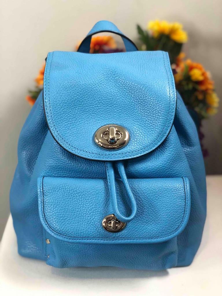 COACH Azure Blue Leather Mini Turnlock Rucksack Backpack #37581 | eBay