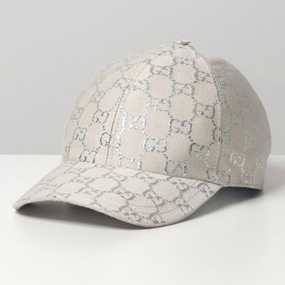 GUCCI GG Logo Cap Silver Size S 56cm Adjustable Strapback Rare