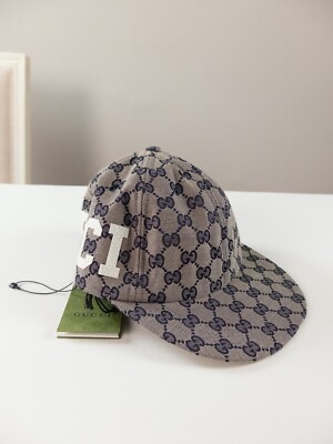NO CUSTOMS TAX) GUCCI gray supreme GG logo canvas baseball cap