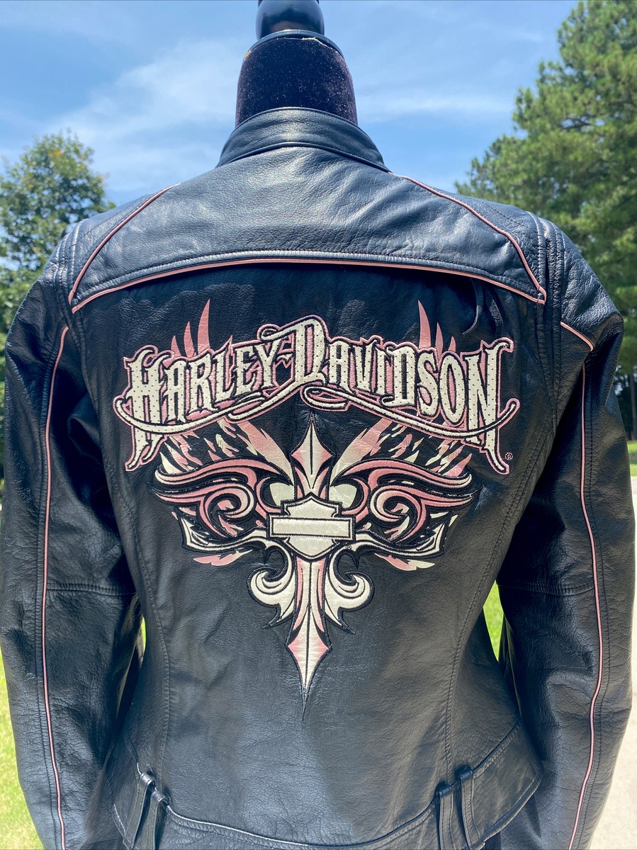 Harley Davidson Women TEMPEST Leather Jacket Black Pink Sword
