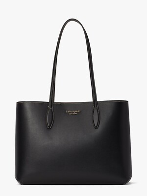 Kate Spade All Day Large Tote Black Leather + Pouch PXR00297 NWT