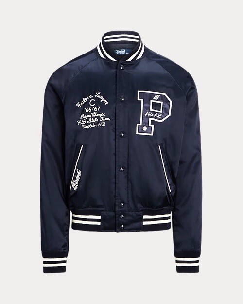 Polo Ralph Lauren Satin Letterman Varsity Jacket Bomber Aviator