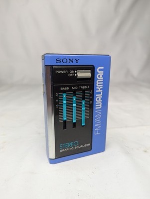 Vintage Sony SRF-35W FM/AM 1985 Walkman Radio Blue Stereo Graphic