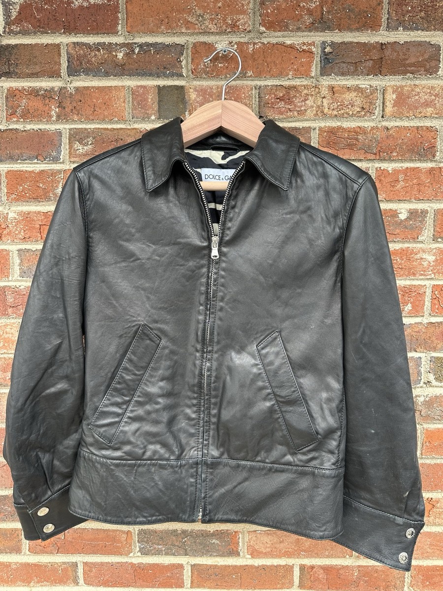 Vintage 90s Dolce & Gabbana Men's Black Leather Jacket Size 46 M/L