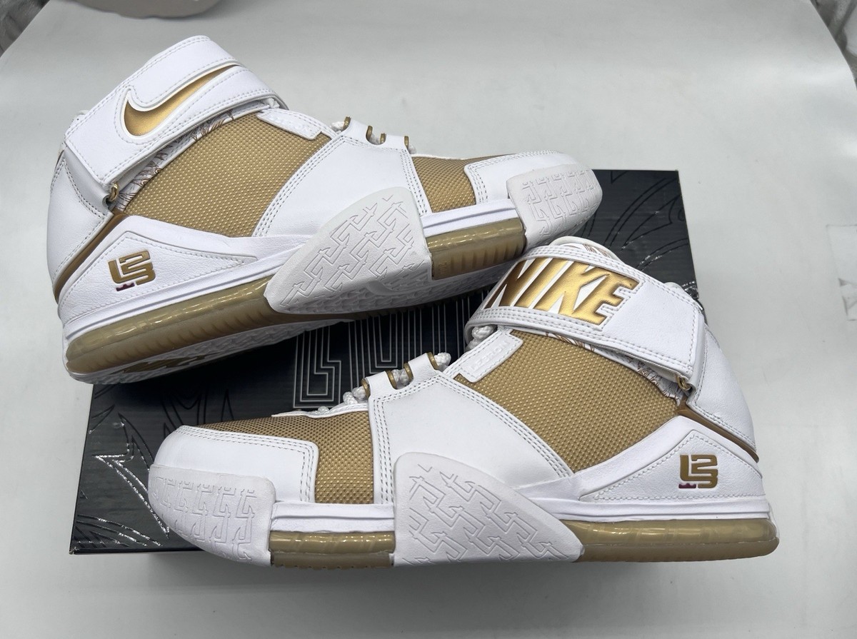 Size 10 - Nike LeBron 2 Retro Maccabi White Metallic Gold NEW II