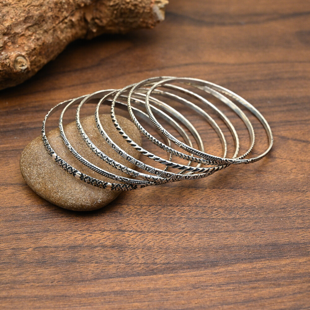 Set Of 7 Chick Solid 925 Sterling Silver Bangle For Women Gift G38