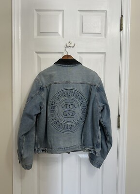 Size L Stussy X Levi's Embossed Indigo Trucker Jacket | eBay