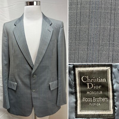 Vintage Men's Christian Dior Monsieur Gray Blue Plaid 42L Blazer