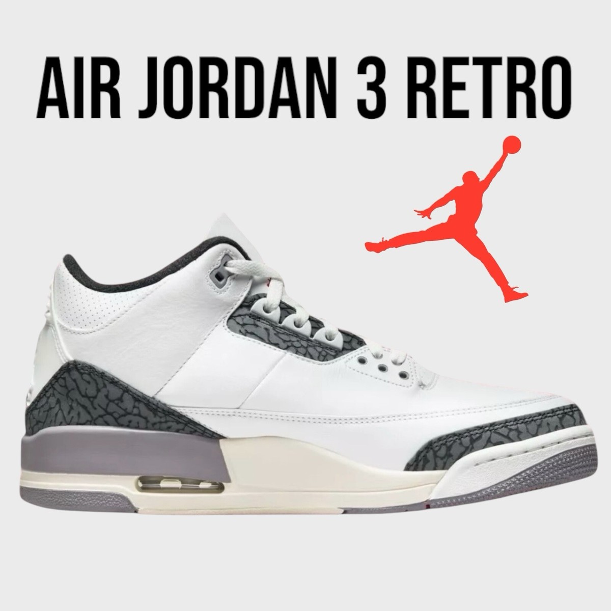Nike Air Jordan 3 Retro Cement Grey White Sneakers Men Shoe Size