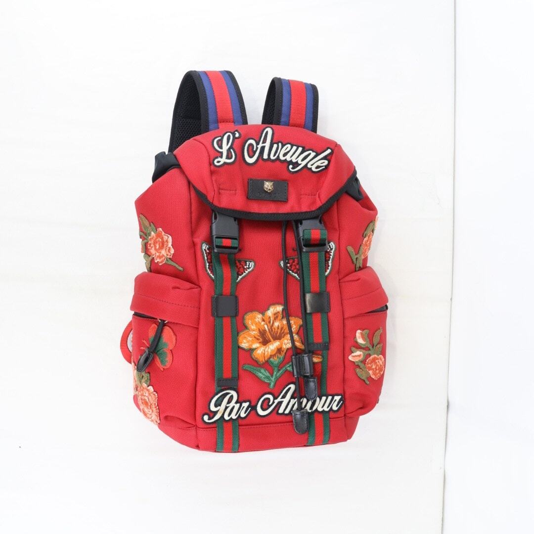 Gucci Techno Canvas L'Aveugle Par Amour Embroidered Double Buckle