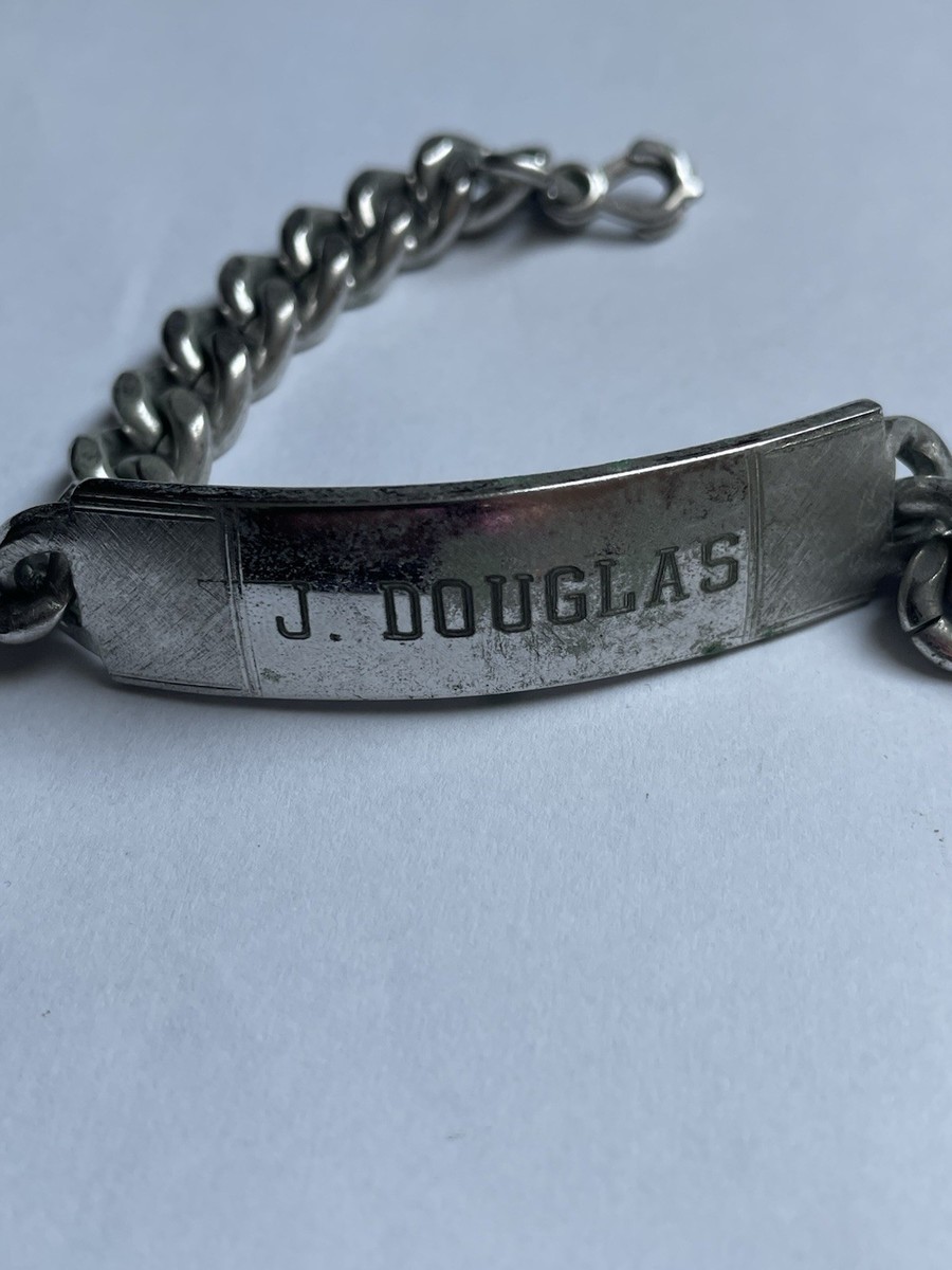 WWII ID Tag Rectangle Plate Vintage Military Bracelet Nickel