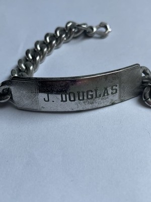 WWII ID Tag Rectangle Plate Vintage Military Bracelet Nickel
