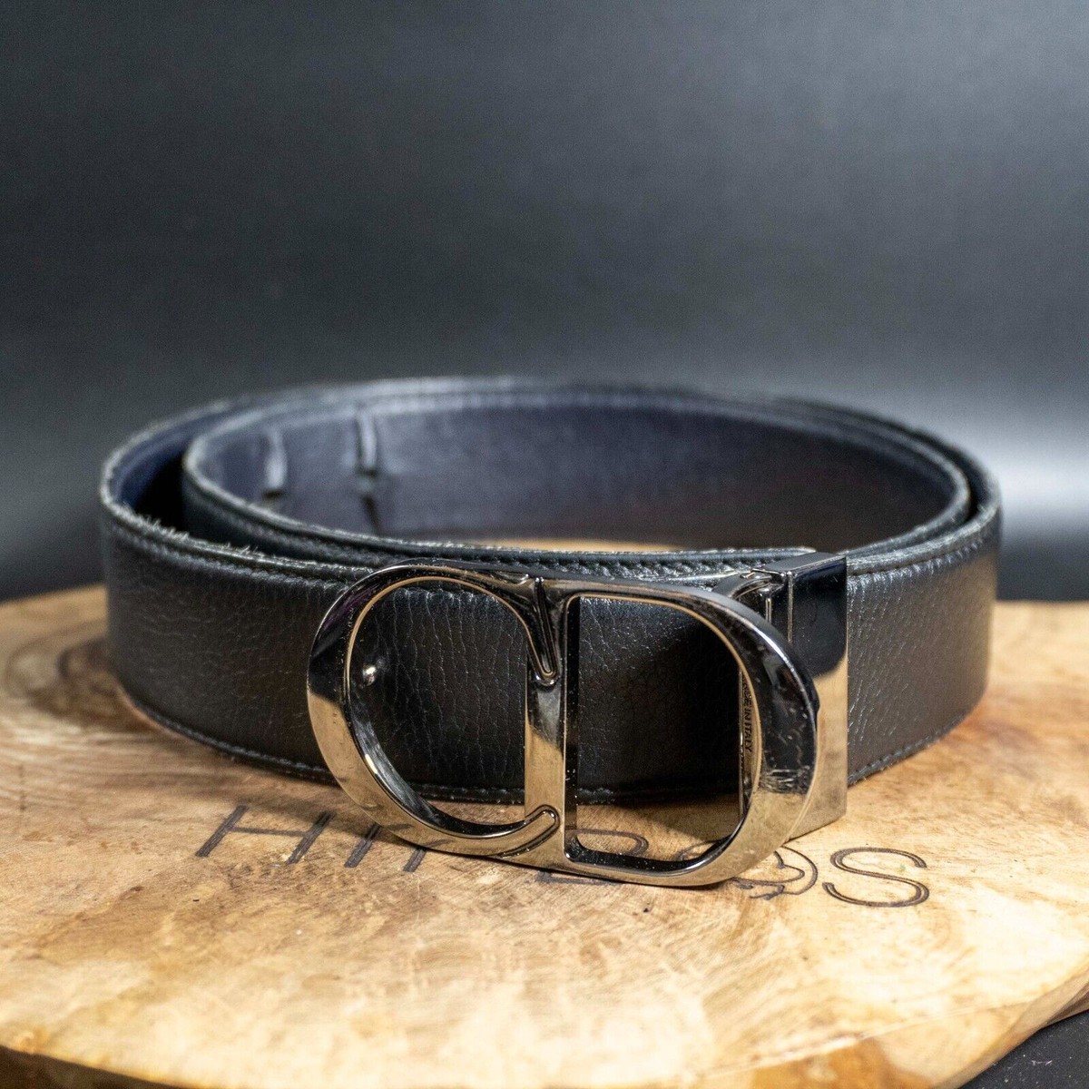 Dior Homme Mens Belt Leather CD Logo Buckle Belt Authentic Black