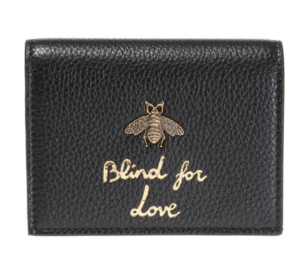 Gucci Blind For Love Bee Black GG Foldover Snap Wallet Italy