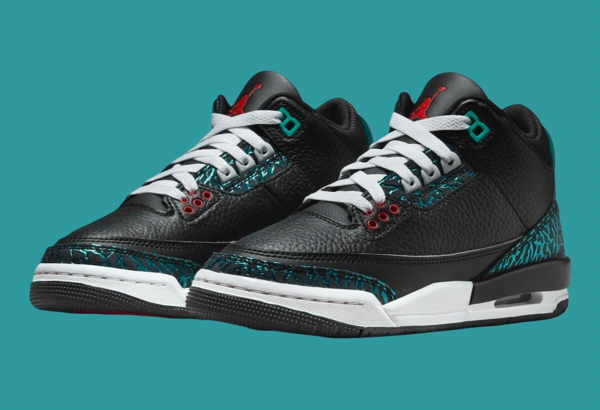 Nike Air Jordan 3 Retro (GS) Shoes Black Hyper Jade Red FV5437-001