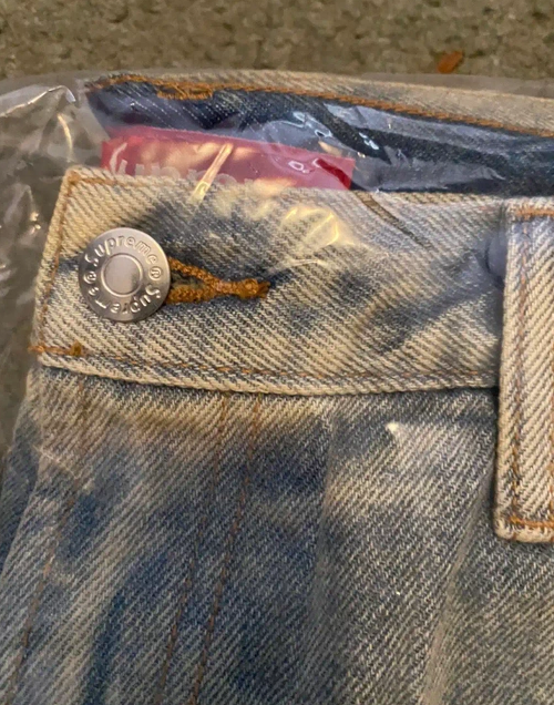 Supreme Baggy Jean Dirty Indigo Classic Logo Size 38 Rare Ships